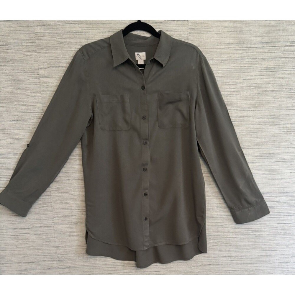 Chico's Army Green Soft Modal Blouse~Long Tab Sleeves~41" bust~Size 1 = Medium